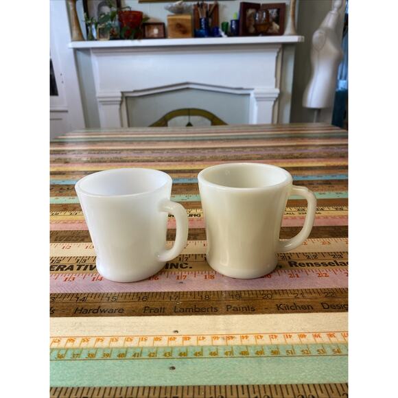Fire King Ivory D Handle Flat Bottom Coffee Mug White Lot Of 2 Mismatched - Picture 1 of 12
